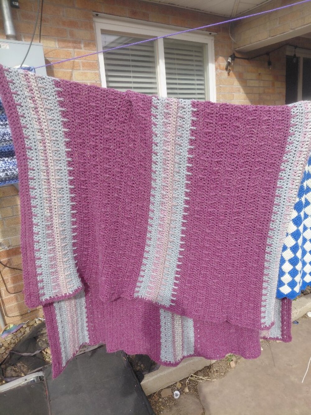 Handmade Crochet Rose Blanket Gray Pink Throw Cottagecore Grannycore